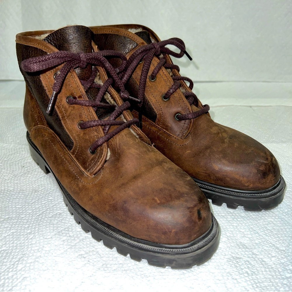 Fait au Canada Black Leather Fur Lining Lace Up Boots size 11M